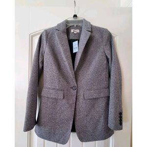 NWT 00P Loft Petite Herringbone Blazer Grey Soft Black Lined Jacket Workwear New
